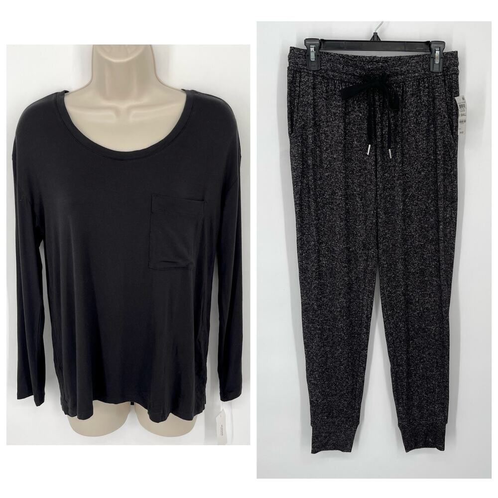 Alfani NWT Women's 2 Piece PJ Set Sleepwear Shirt & Pants Size XS Black, Gray